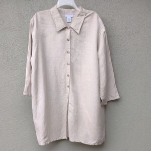 Avenue Oatmeal Linen Blend Button-Up Tunic 30/32